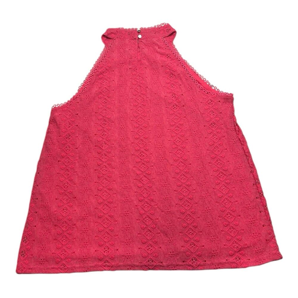 Cable & Gauge Hot Pink Lace Halter Top L Lined Eyelet Crochet Blouse Coquette - Picture 4 of 10
